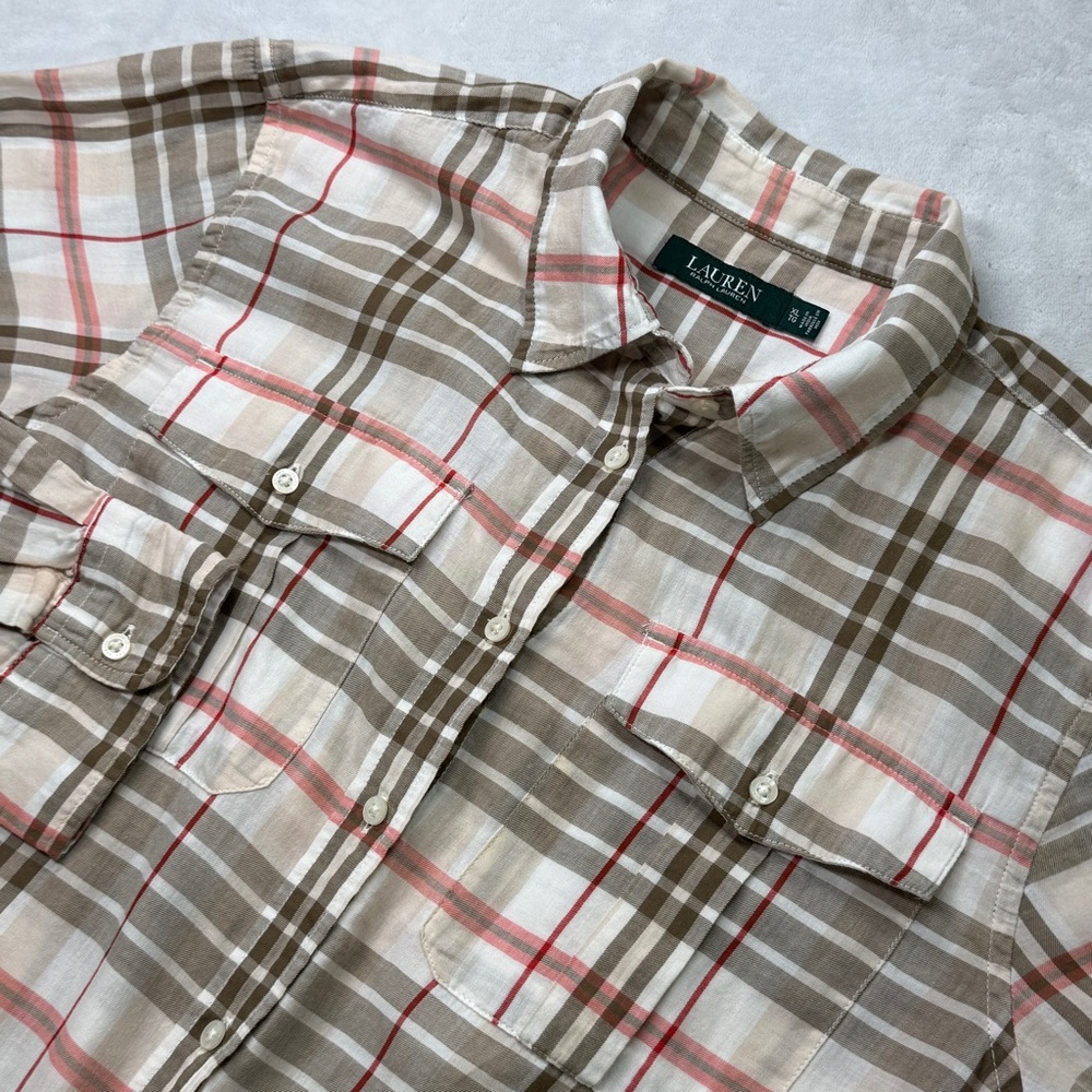 Lauren Ralph Lauren Plaid Button Up Shirt Womens XL Cotton Long‎ Sleeve